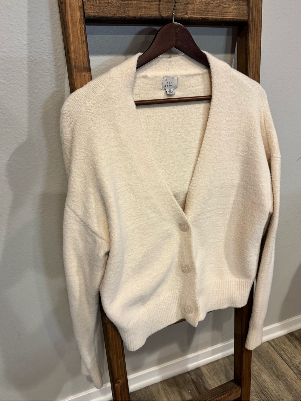 Cream V-Neck Button Front Cardigan